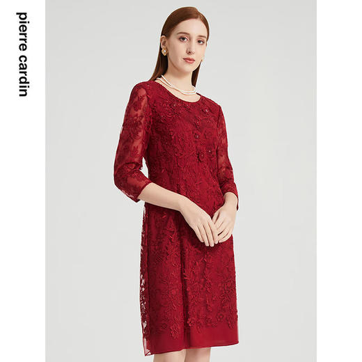皮尔卡丹女装年春季新款淑女优雅重工蕾丝连衣裙P2210E2077T0 商品图1