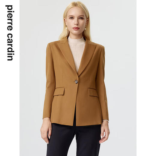 皮尔卡丹女装西装春秋深驼色一粒扣通勤羊毛西服上衣P2341U2930M0
 商品图0