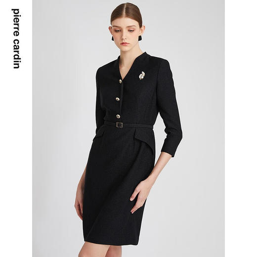 皮尔卡丹女装连衣裙三醋酸高级感商务通勤OL长袖裙子P2302E2919B0 商品图2