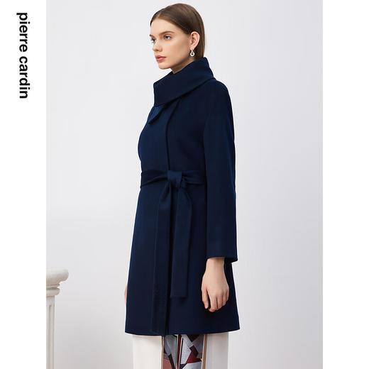 皮尔卡丹女装大衣蓝色设计感修身中长通勤羊毛呢外套P3450C3896N0
 商品图1