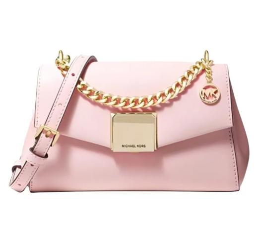 MICHAEL KORS 迈克高仕 MK Lita 链条翻盖金扣 皮革 单肩斜挎包 小号 女款 樱 商品图0