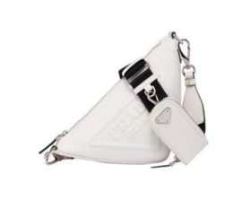 PRADA普拉达 Triangle 时尚潮流拉链开合可拆卸皮革 三角包斜挎包单肩包 男款 白色