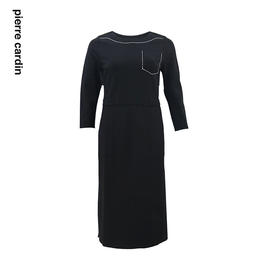皮尔卡丹女装2024春夏新款黑色红色简约通勤风连衣裙C42DL30