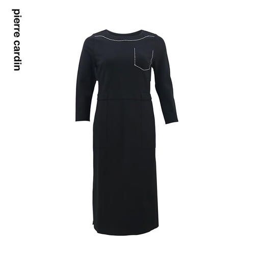 皮尔卡丹女装2024春夏新款黑色红色简约通勤风连衣裙C42DL30 商品图0