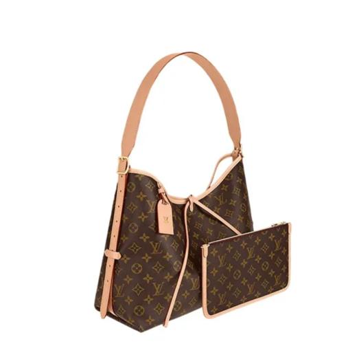 LOUIS VUITTON LV Carryall MM 经典老花可拆卸可调节肩带 涂层帆布拼牛皮饰边 托特包子母包单肩包 中号 女款 棕色 商品图0