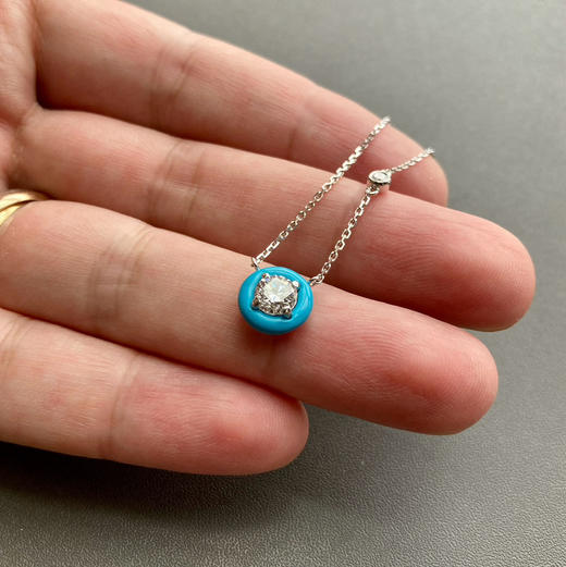 马卡龙设计18k白金钻石项链蓝瓷松 商品图5