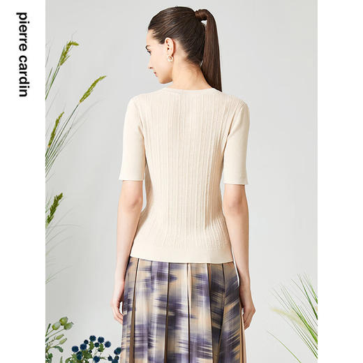 皮尔卡丹女装针织衫法式短袖米色百搭通勤套头针织衫P3199K3114M0
 商品图2