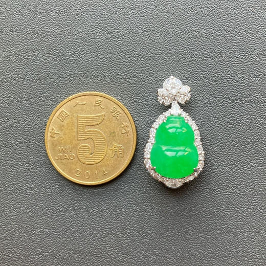 请输入冰种阳绿翡翠葫芦18k白金钻石镶嵌 商品图4