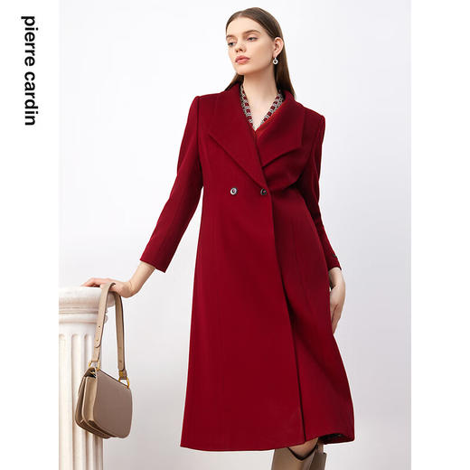 皮尔卡丹女装毛呢外套红色喜庆羊毛大衣女高级感大衣P3408C3983R0
 商品图4