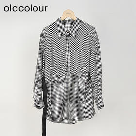 oldcolour春秋款气质百搭休闲收腰格子衬衫中外套女GO31042846