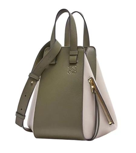 LOEWE罗意威 Hammock Anagram压纹多功能经典牛皮革吊床包手提单肩斜挎包 小号白绿 商品图0