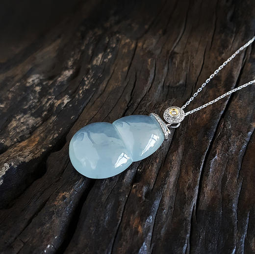 【天然正品】A货翡翠AU750收藏级白金镶钻镶天然高冰种葫芦造型翡翠（福禄双全）吊坠项链33.7*19.2*6.9MM（皆取最大值）中性现售价：10800！281024XY12 商品图4