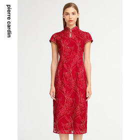 皮尔卡丹女装夏季新款淑女蕾丝刺绣旗袍连衣裙P2203D2150R0
