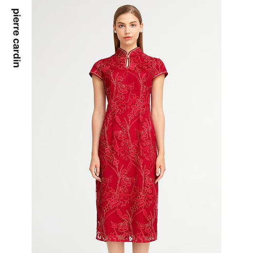 皮尔卡丹女装夏季新款淑女蕾丝刺绣旗袍连衣裙P2203D2150R0
 商品图0