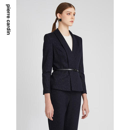 皮尔卡丹女装短外套修身设计感蓝色复古通勤上衣外套P2402U2944L5
 商品图1