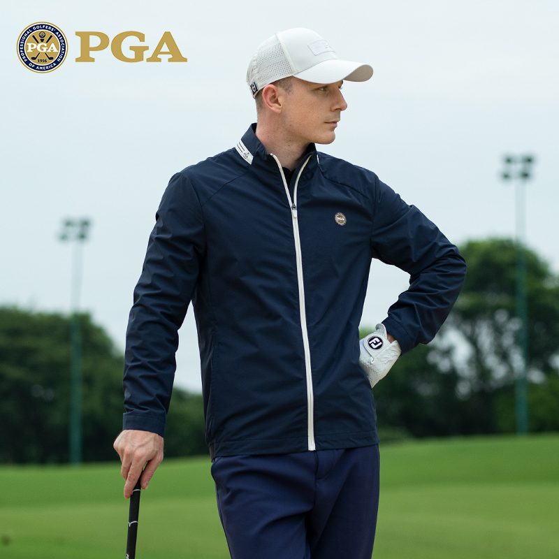 美国PGA 高尔夫服装 男士运动外套 防风防雨立领拉链golf运动上衣