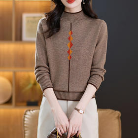 CC-89-C883半高领毛衣女士2024年新款秋冬季提花宽松内搭时尚打底衫