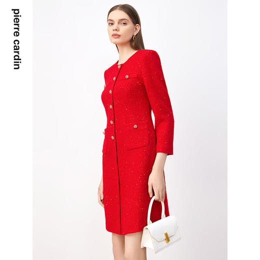 皮尔卡丹女装连衣裙法式复古亮红小香风高级感A字裙P3424E2809R0 商品图1