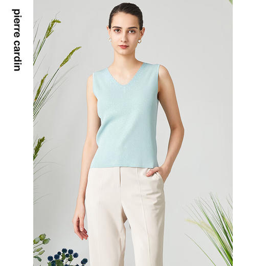皮尔卡丹女装针织衫绿色无袖背心百搭打底衫内搭P3199K3165G1
 商品图0