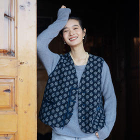 绽放旅行女装091朵/羊毛提花*V领叠穿复古文艺感保暖短马甲