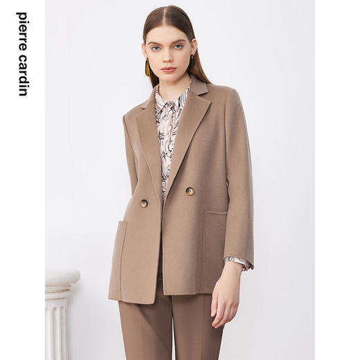 皮尔卡丹女装毛呢外套驼色西服款式纯羊毛短款大衣P3443C3410M0
 商品图0