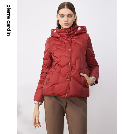皮尔卡丹女装羽绒服简约保暖连帽通勤白鸭绒短款P3493Y3405O2 商品图4