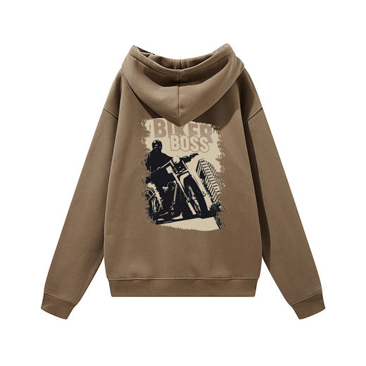 自由基地男新款废土机车风印花图案保暖卫衣抓绒落肩宽松带帽外套 NMT-2198 商品图5