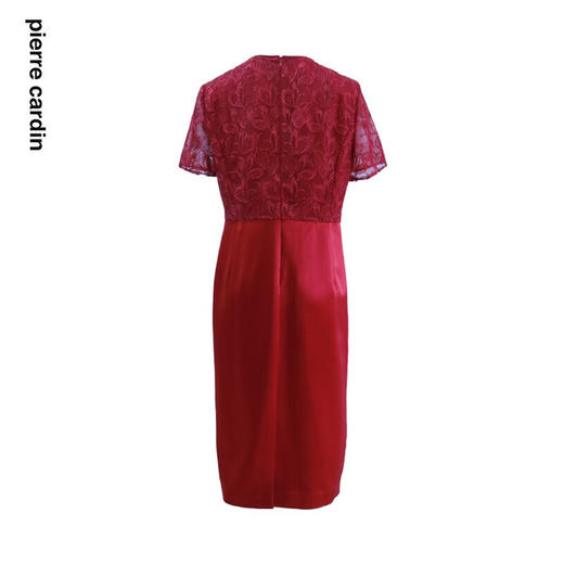 皮尔卡丹女装连衣裙夏季新款短袖蕾丝拼接红色包臀裙P3223D3073R0
 商品图1