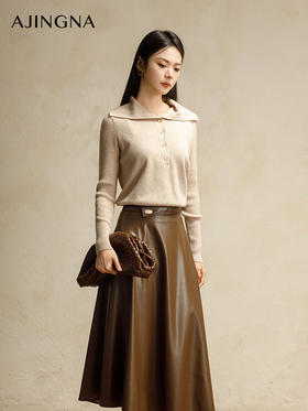 【商场同款】阿菁娜2024冬季新款翻领优雅针织毛衫A29D301029