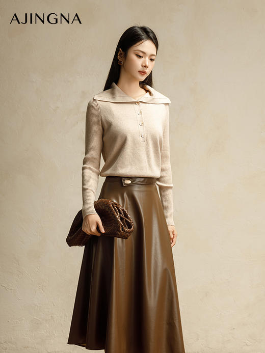 【商场同款】阿菁娜2024冬季新款翻领优雅针织毛衫A29D301029 商品图0