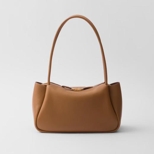 PRADA 普拉达 女士珐琅金属三角形徽标中号皮革手提包 驼色 1BA444 2CYS F03BH OVX 商品图2
