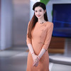 IWY/橘色气质收腰鱼尾裙正装女2024七分袖上镜主持职业长裙连衣Q1180 商品缩略图0