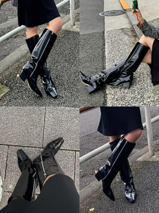 HIDEMI 【董生活同款】经典方尖头系列切尔西厚底方跟长靴马靴 商品图3