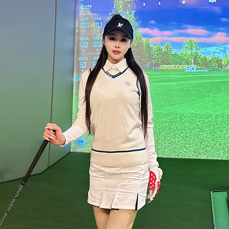 美国PGA 高尔夫服装女士 毛织背心 V领套头毛衣 针织毛衫舒适保暖