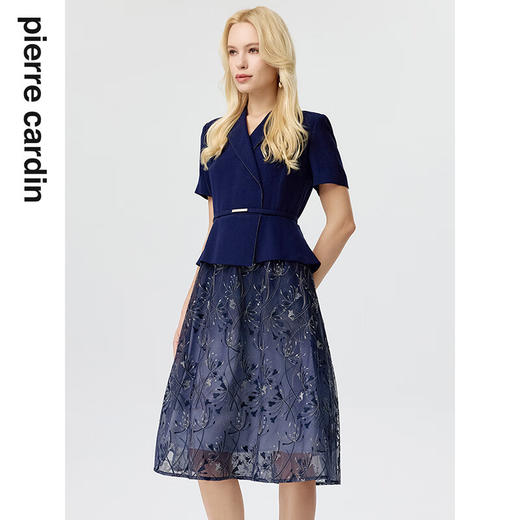 皮尔卡丹女装连衣裙夏季短袖假两件醋酸商务端庄裙子P3221D3130N0
 商品图1