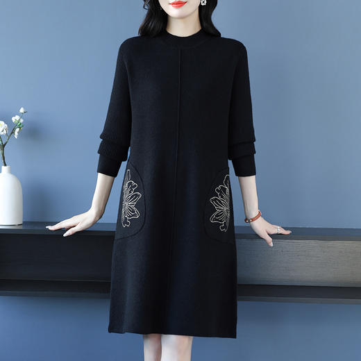 CC-16-9206时尚提花半高领秋冬季新款女士连衣裙套头洋气减龄上衣针织毛衣裙 商品图2