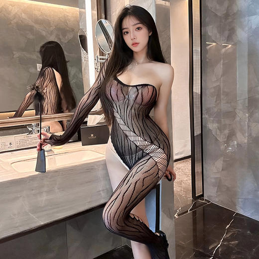 霏慕丝袜单袖斜肩网眼不规则连身袜情趣内衣网衣睡衣性感免脱7514 商品图4