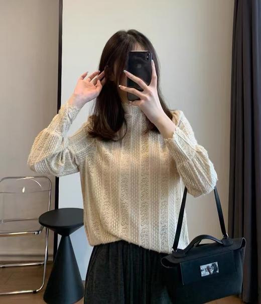 名媛美半高领花瓣打底衫 小灯笼荷叶袖美妙衫 商品图2