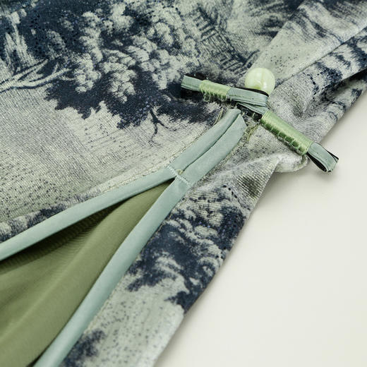 PH806斯尔丽24新款改良版丝绒印花旗袍高开叉拼飘逸雪纺气质高雅连衣裙 商品图4