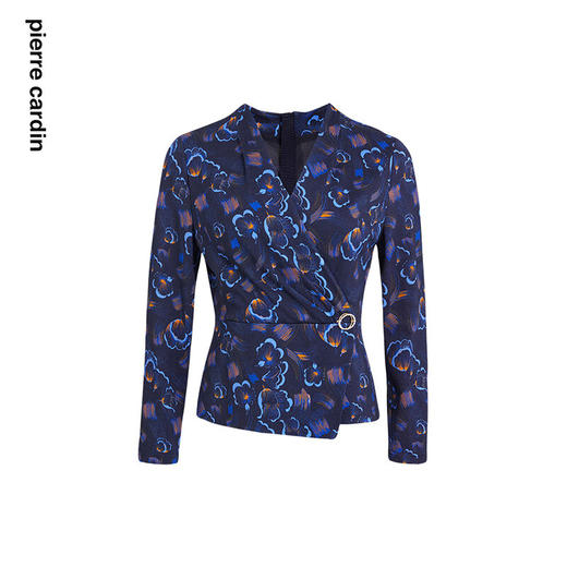 皮尔卡丹女装衬衫时尚优雅蓝花色羊毛外穿内搭上衣P2428B2975L3
 商品图4