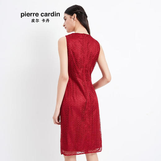 皮尔卡丹女装季新款红色无袖圆领连衣裙气质时尚A字裙女
 商品图2