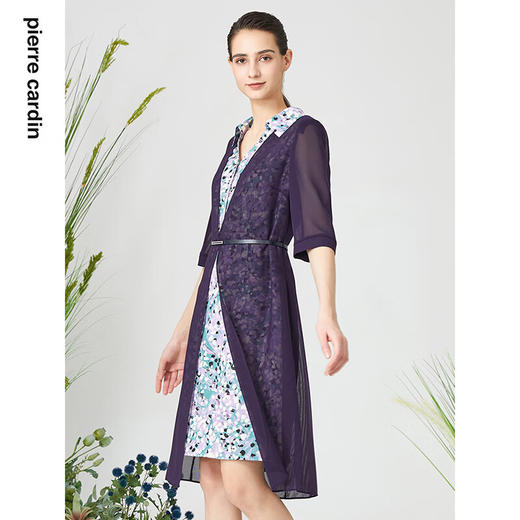 皮尔卡丹女装连衣裙衬衫V领短袖假两件通勤淑女裙子P3215D3075Z3
 商品图1