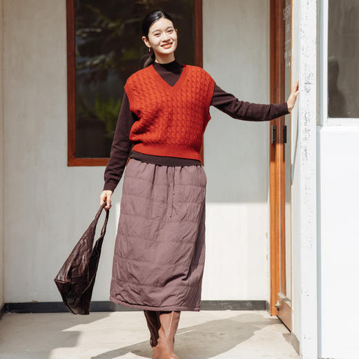 绽放797朵/秋冬*棉轻薄夹棉绗线抽绳系带全腰松紧半身中长裙 商品图1