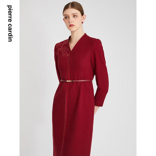 皮尔卡丹女装连衣裙红色七分袖修身羊毛场合一步裙P2318E2922T2 商品图2