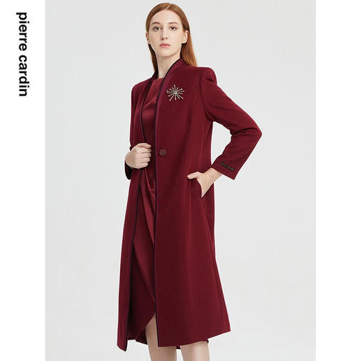 皮尔卡丹女装大衣冬季红色长款羊绒商务通勤毛呢外套P1414C1983T0 商品图2