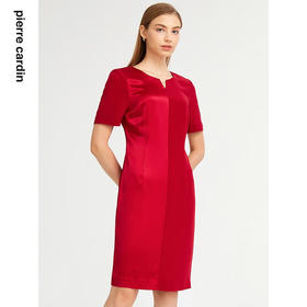 皮尔卡丹女装连衣裙简约时尚礼服小V领场合A字裙P1290D1122R0
