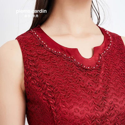 皮尔卡丹女装季新款红色无袖圆领连衣裙气质时尚A字裙女
 商品图3