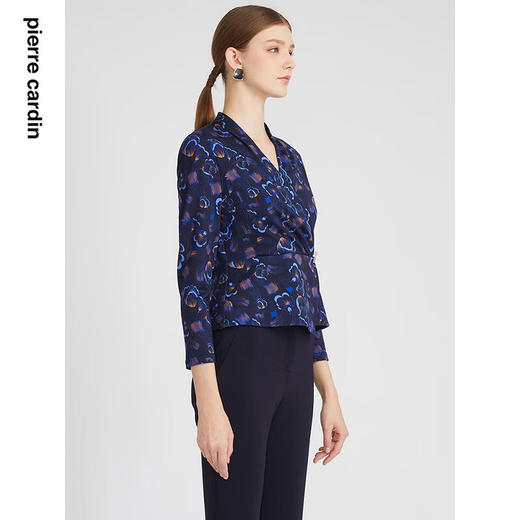 皮尔卡丹女装衬衫时尚优雅蓝花色羊毛外穿内搭上衣P2428B2975L3
 商品图1