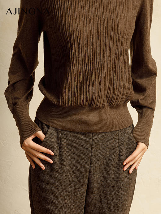 【商场同款】阿菁娜2024冬季新款灯笼袖木耳领套头毛衫A29D301076 商品图4