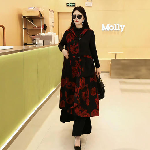 丁摩 秋季新款大码复古时尚连帽百搭马甲优雅阔太太宽松减龄马夹女4ZF-75325 商品图2